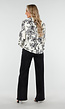 Witte Blouse met Zwarte Bloemenprint en Lange Mouwen