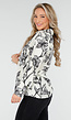Witte Blouse met Zwarte Bloemenprint en Lange Mouwen