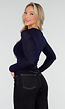Donkerblauwe Glittertop met Lange Mouwen en Ronde Hals