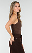 Donkerbruine One Shoulder Body met Drapering in Mesh Stretch