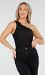 Zwarte One Shoulder Body met Drapering in Mesh Stretch