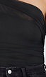 Zwarte One Shoulder Body met Drapering in Mesh Stretch