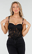 Zwarte Kanten Corset Top met Beugel en Padded Cups