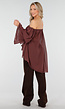 Donkerbruine Off Shoulder Blouse met Wijde Mouwen en Volant