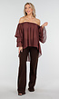 Donkerbruine Off Shoulder Blouse met Wijde Mouwen en Volant