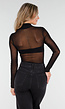 Zwarte Mesh Crop Top met Kruishals en Stretch