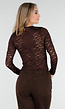 Bruine Crop Top met Kant en Lange Mouwen