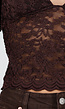 Bruine Crop Top met Kant en Lange Mouwen