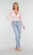 Lichtroze Crop Top met Kant en Lange Mouwen