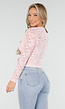 Lichtroze Crop Top met Kant en Lange Mouwen
