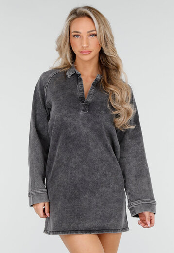 Grijze Denim Blouse Jurk