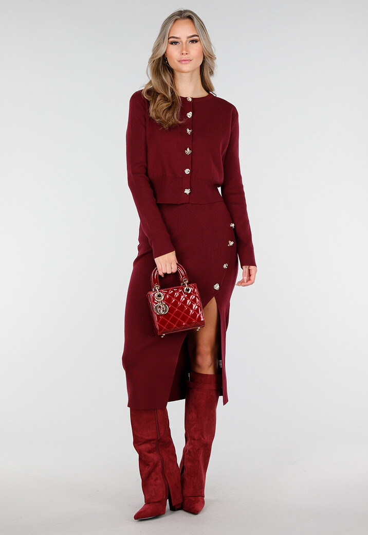 Rode Handtas met Glanzend Ruitpatroon en Gouden Hanger