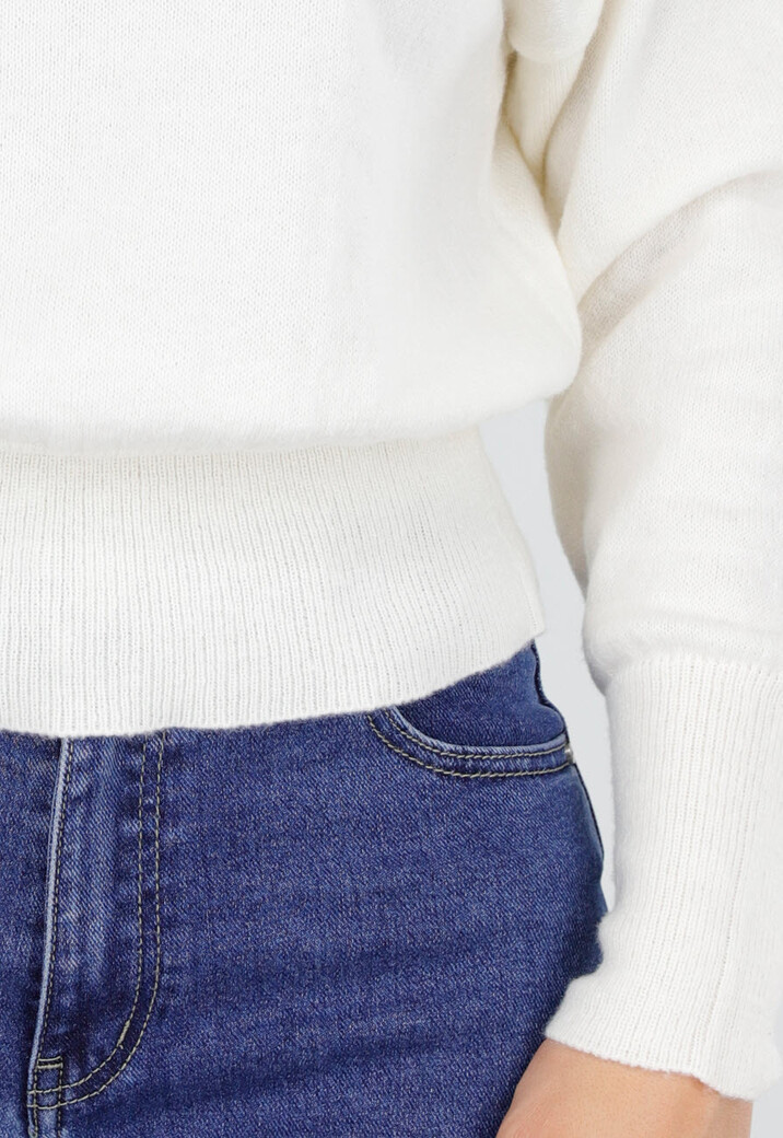 Witte One Shoulder Trui met Lange Mouwen en Stretch