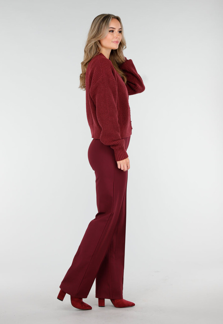 Bordeauxrood Ribgebreid Vest met Rits