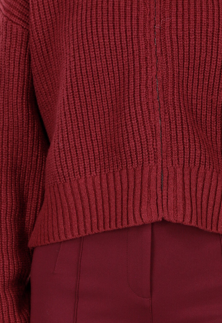 Bordeauxrood Ribgebreid Vest met Rits