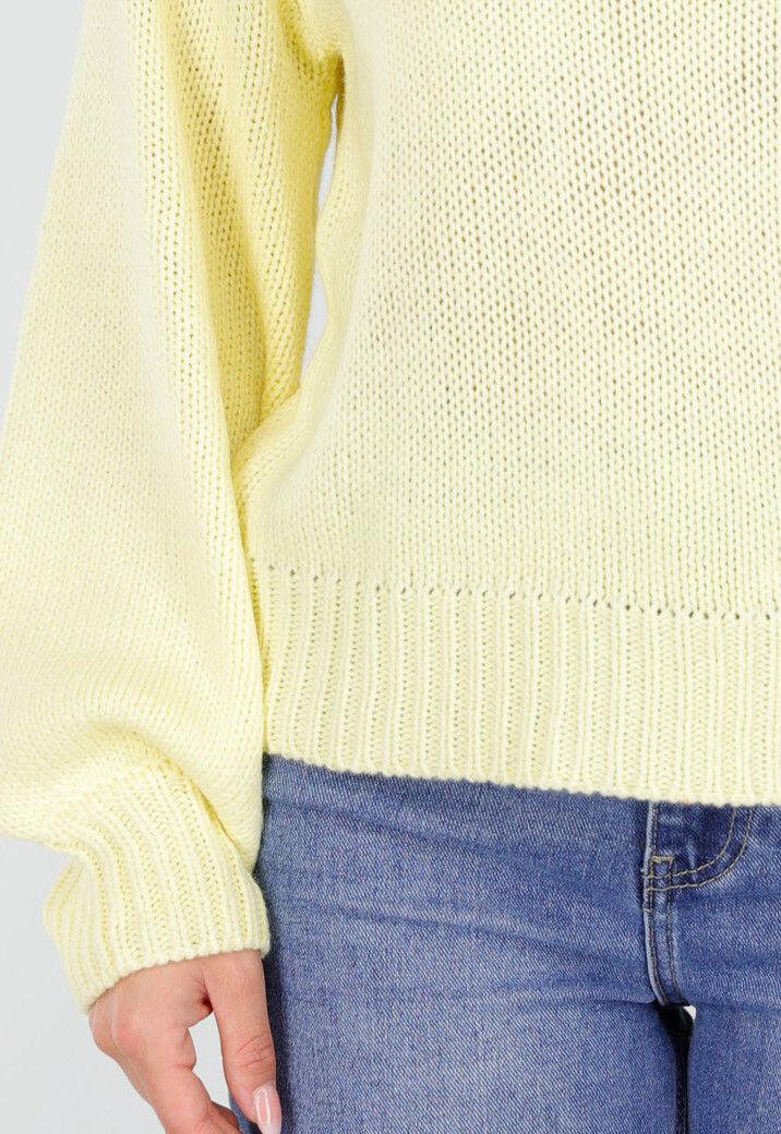 Gele Grofgebreide Oversized Trui met Ronde Hals