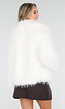 Witte Fluffy Jas met Lange Mouwen en Brede Kraag