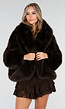Donkerbruine Faux Fur Jas met Capuchon en Oversized Pasvorm