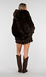 Donkerbruine Faux Fur Jas met Capuchon en Oversized Pasvorm
