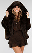 Donkerbruine Faux Fur Jas met Capuchon en Oversized Pasvorm