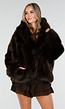 Donkerbruine Faux Fur Jas met Capuchon en Oversized Pasvorm