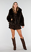 Donkerbruine Faux Fur Jas met Capuchon en Oversized Pasvorm