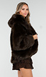 Donkerbruine Faux Fur Jas met Capuchon en Oversized Pasvorm