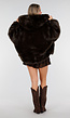 Donkerbruine Faux Fur Jas met Capuchon en Oversized Pasvorm