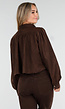 Donkerbruin Suèdelook Jasje met Knoopsluiting en Pofmouwen