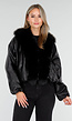 Zwarte Lederlook Jas met Imitatiebontkraag
