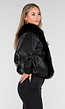 Zwarte Lederlook Jas met Imitatiebontkraag