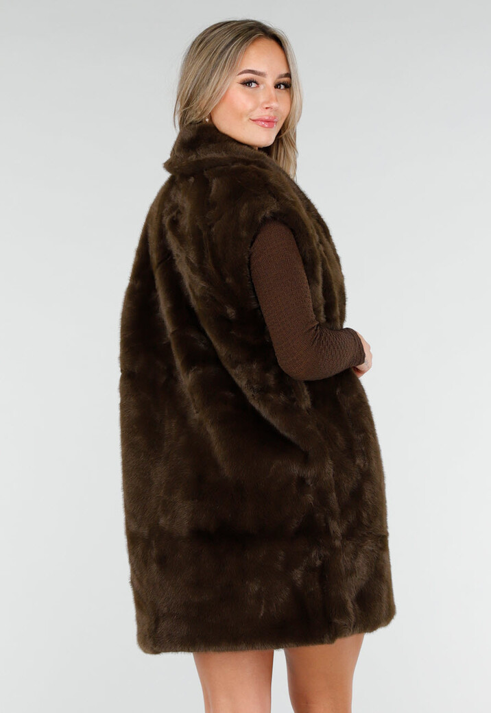 Donkerbruine Faux Fur Bodywarmer met Ceintuur