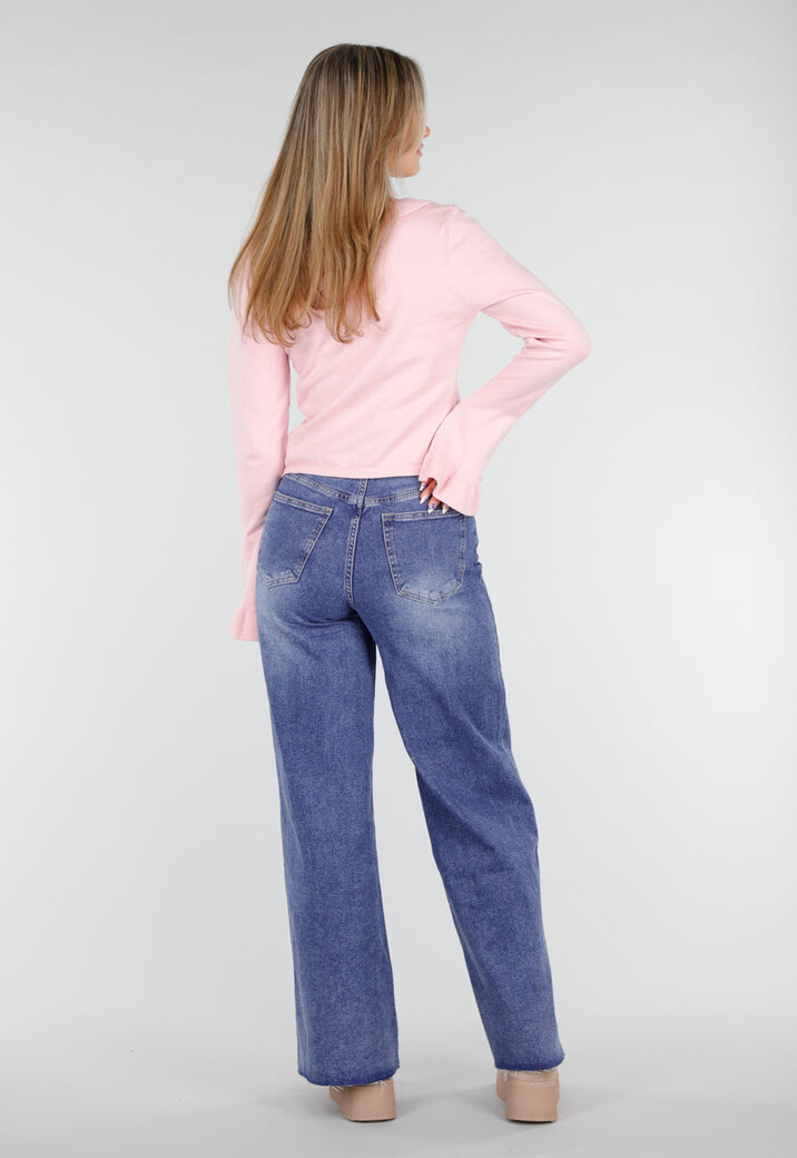 Blauwe High Waist Wide Leg Stretch Jeans met Wassing