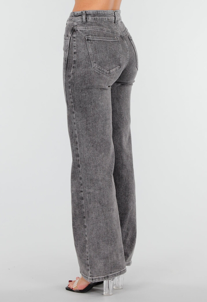 Grijze Straight Leg Jeans met Rechte Pijpen en Subtiele Wassing