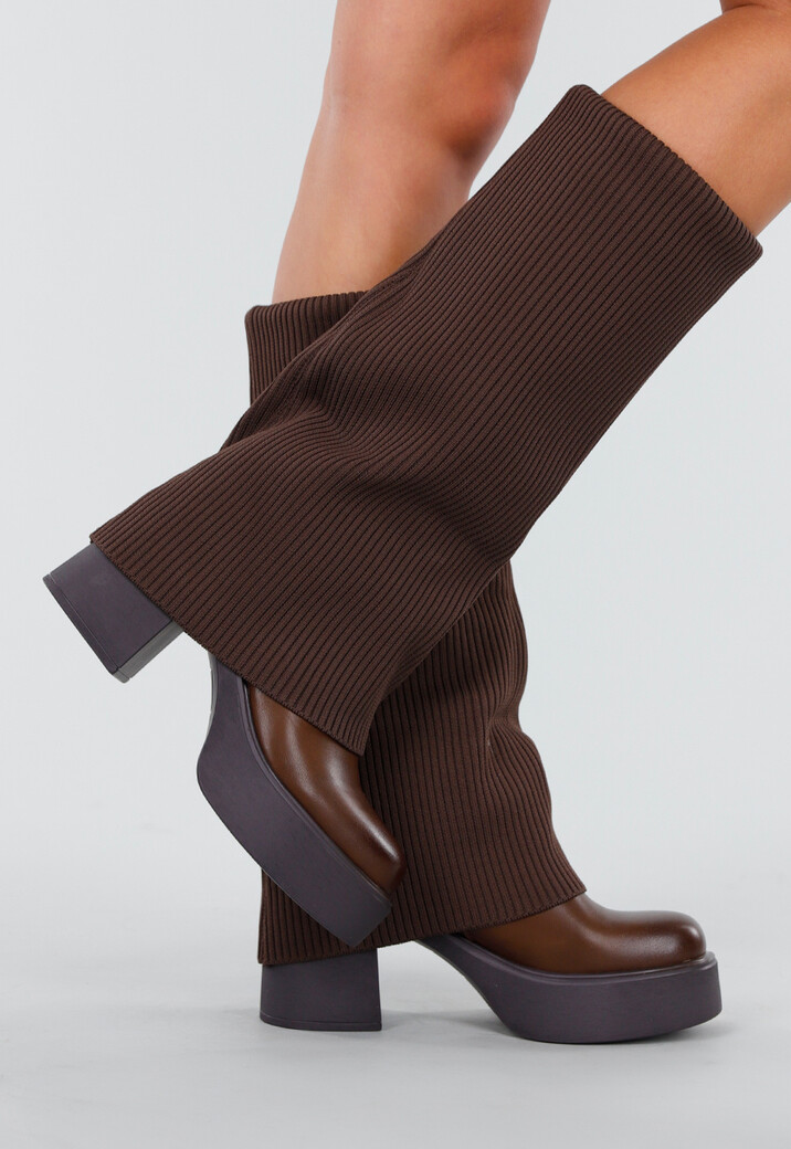 Donkerbruine Plateau Laarzen met Geribde Schacht en Blokhak