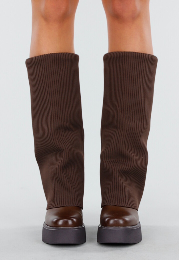 Donkerbruine Plateau Laarzen met Geribde Schacht en Blokhak