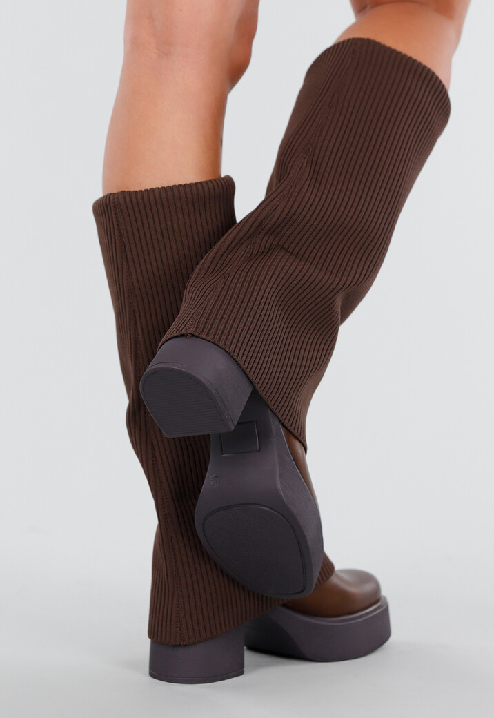 Donkerbruine Plateau Laarzen met Geribde Schacht en Blokhak