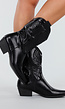 Zwarte Cowboylaarzen met Stikseldetail en Lage Hak