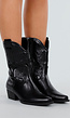 Zwarte Cowboylaarzen met Stikseldetail en Lage Hak