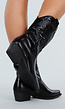 Zwarte Cowboylaarzen met Stikseldetail en Lage Hak