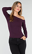 Paarskleurige One Shoulder Stretch Top met Lange Mouwen en Aansluitende Pasvorm