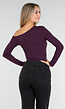Paarskleurige One Shoulder Stretch Top met Lange Mouwen en Aansluitende Pasvorm