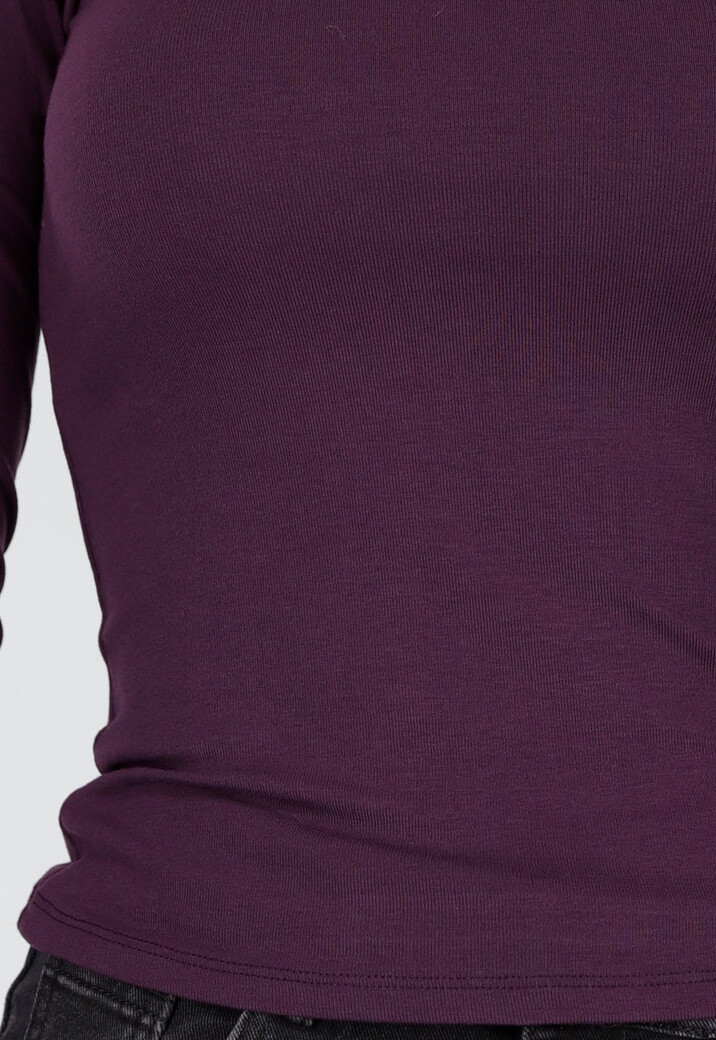 Paarskleurige One Shoulder Stretch Top met Lange Mouwen en Aansluitende Pasvorm