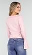 Lichtroze Stretch Top met Ruches en Striksluiting aan de Voorzijde