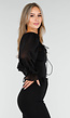 Zwarte Top met Mesh Mouwen en Korsetvormig Lijfje