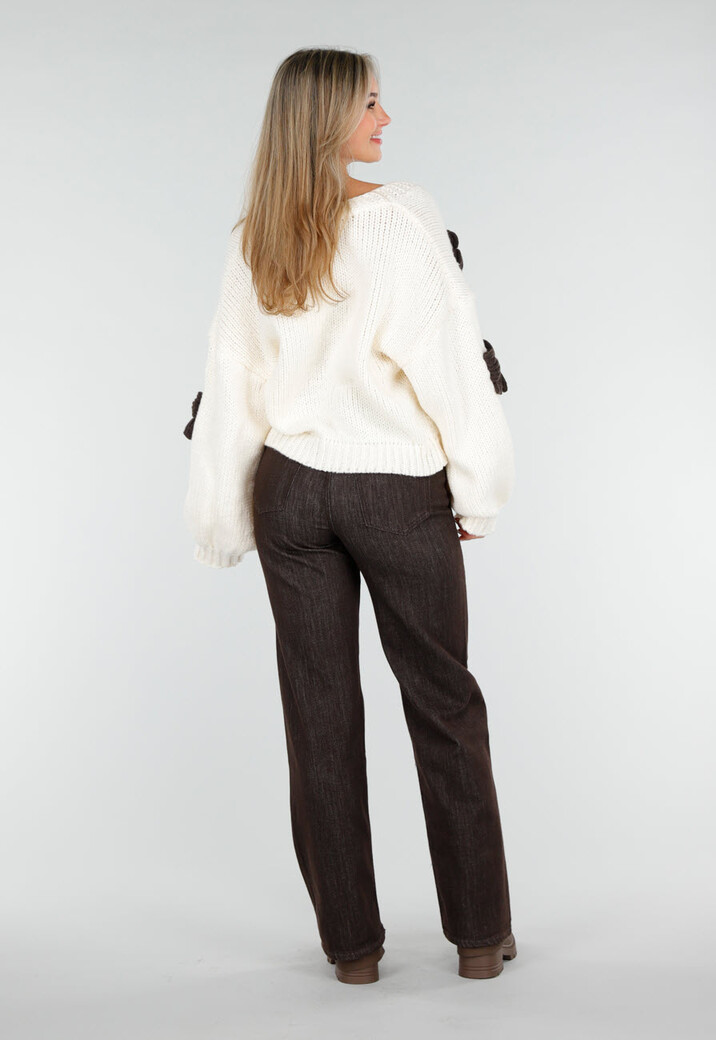 Gebreid Crème Vest met Donkerbruine Strikken