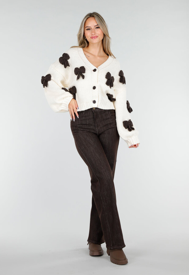 Gebreid Crème Vest met Donkerbruine Strikken