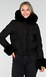 Zwarte Korte Winterjas met Afneembare Faux Fur Kraag en Manchetten