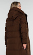 Bruine Lange Gewatteerde Winterjas met Capuchon en Ritsluiting