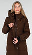 Bruine Lange Gewatteerde Winterjas met Capuchon en Ritsluiting